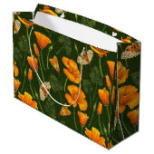 Californische papavers en motten op donkergroen groot cadeauzakje (Achterkant Gekanteld)