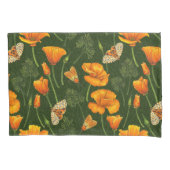 Californische papavers en motten op donkergroen kussensloop (Voorkant-Links)