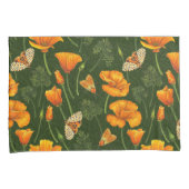 Californische papavers en motten op donkergroen kussensloop (Voorkant-Rechts)