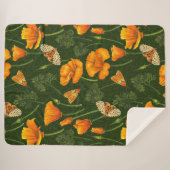 Californische papavers en motten op donkergroen sherpa deken (Voorkant (horizontaal))