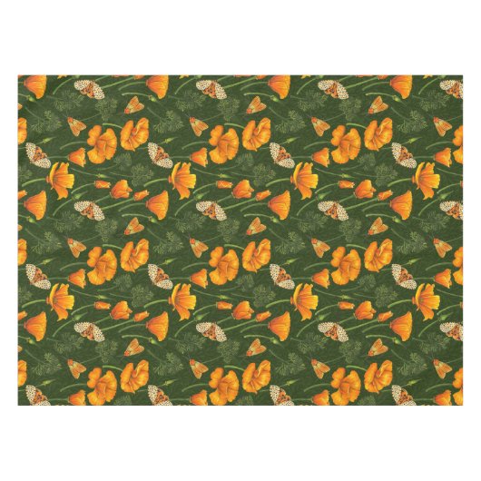 Californische papavers en motten op donkergroen tafelkleed (Voorkant (Horizontaal))