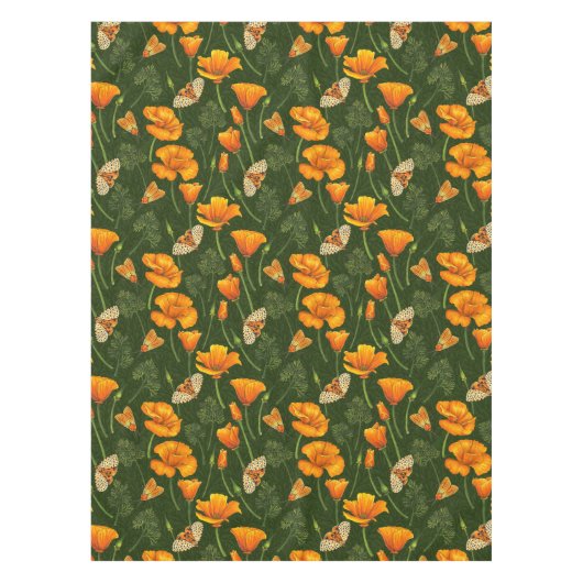 Californische papavers en motten op donkergroen tafelkleed (Voorkant)
