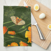 Californische papavers en motten op donkergroen theedoek (Quarter Fold)