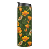 Californische papavers en motten op donkergroen thermosbeker (Geroteerd rechts)