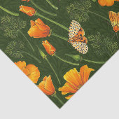 Californische papavers en motten op donkergroen tissuepapier (Detail)