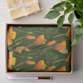 Californische papavers en motten op donkergroen tissuepapier (Geschenk)