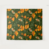 Californische papavers en motten op donkergroen wandkleed (Voorkant (horizontaal))