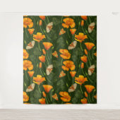 Californische papavers en motten op donkergroen wandkleed (Voorkant)