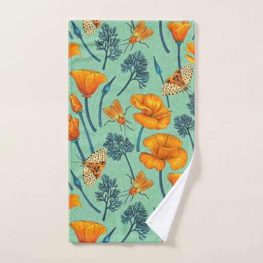 Californische papavers en motten op jade bad handdoek (Handdoek)
