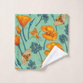 Californische papavers en motten op jade bad handdoek (Wasdoekje)