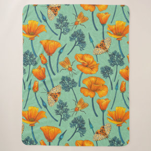 Californische papavers en motten op jade sherpa deken