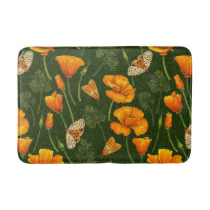 Californische papavers en motten op off white badmat