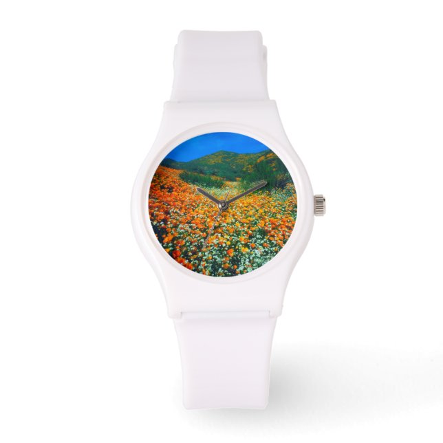 Californische papavers en popcorn-bloemen horloge (Voorkant)