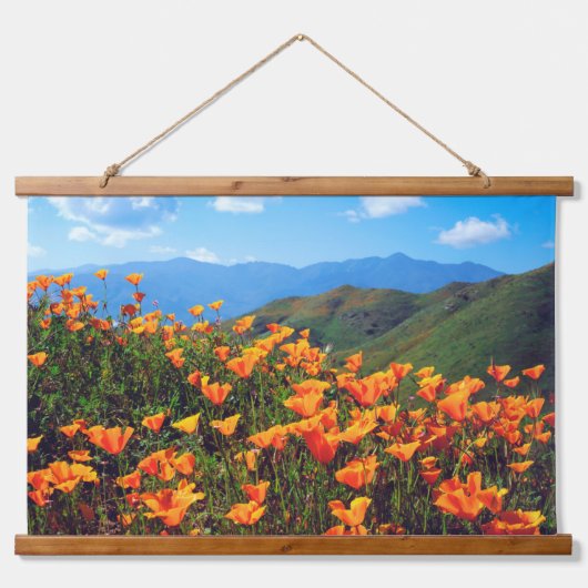 Californische papavers voor een heuvel hangend wandkleed (Voorkant)