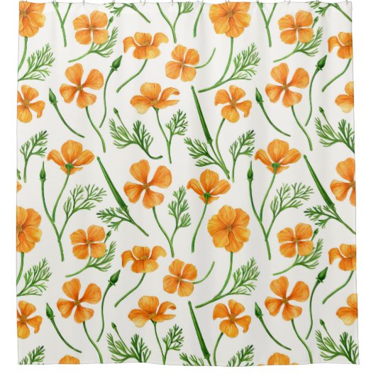 Californische papavers, zomerbloemen, oranje wil douchegordijn (Voorkant)