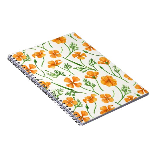 Californische papavers, zomerbloemen, oranje wil notitieboek (Rechterzijde)