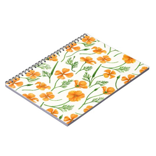 Californische papavers, zomerbloemen, oranje wil notitieboek (Linkerzijde)