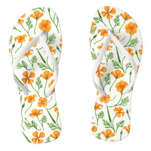 Californische papavers, zomerbloemen, oranje wil teenslippers