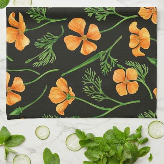 Californische papavers, zomerbloemen, oranje wil theedoek (Gevouwen)