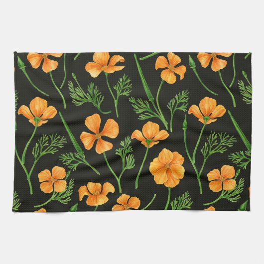 Californische papavers, zomerbloemen, oranje wil theedoek (Horizontaal)