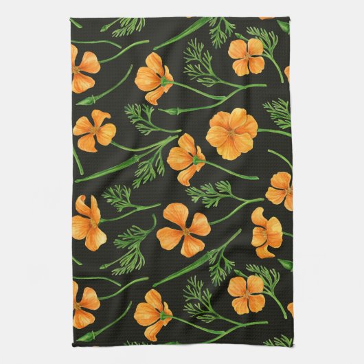 Californische papavers, zomerbloemen, oranje wil theedoek (Verticaal)