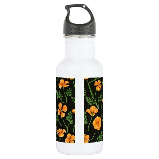 Californische papavers, zomerbloemen, oranje wil waterfles (Achterkant)