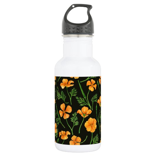 Californische papavers, zomerbloemen, oranje wil waterfles (Voorkant)