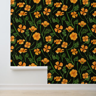 Californische papavers, zomertijd bloemen, oranje behang