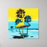 Californische Pop Art Canvas Afdrukken<br><div class="desc">Ervaar de lol en levendigheid van een Californische strand met onze verbluffende pop canvas afdruk. Met felle en vette kleuren in tinten blauw en geel, legt dit opvallende stuk de essentie van het strand vast met speelse strandparaplu's en wringende palmbomen. Hang het in uw woonkamer, slaapkamer, of huis kantoor om...</div>