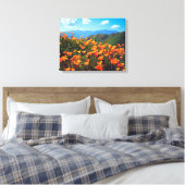 Californische poppies met een heuvel canvas afdruk (Insitu (Slaapkamer))