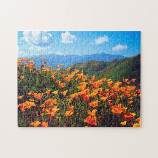 Californische poppies met een heuvel legpuzzel (Horizontaal)