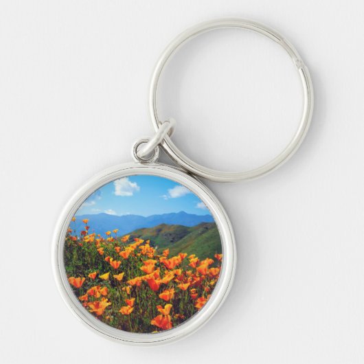 Californische poppies met een heuvel sleutelhanger (Voorkant)