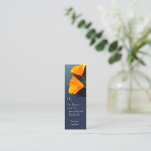 Californische poppies op blauwe achtergrond mini visitekaartje