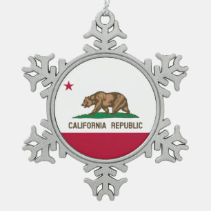 Californische Republiek Beer Vlag: Cali Gouden Sta Tin Sneeuwvlok Ornament