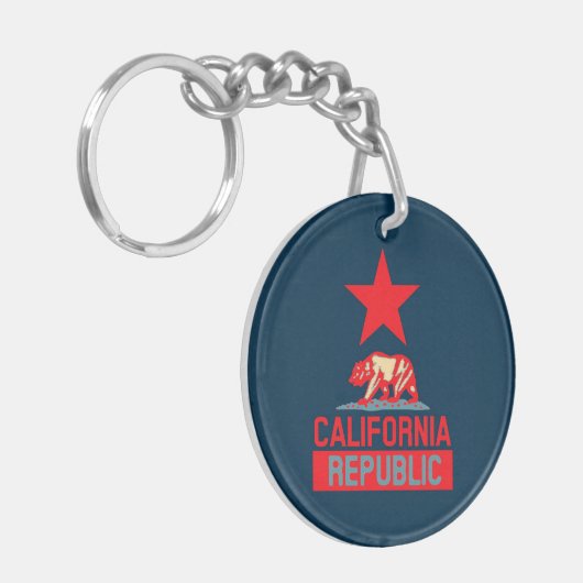 Californische Republiek in het rood en blauw stijl Sleutelhanger (Voorkant Links)