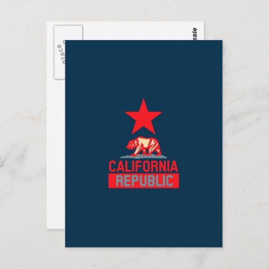 Californische Republiek in het Stijlrood en blauw Briefkaart (Voorkant / Achterkant)