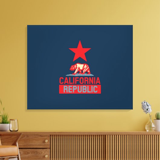 Californische Republiek in stijl op blauw Canvas Afdruk (Insitu (Woonkamer))