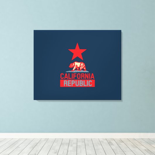 Californische Republiek in stijl op blauw Canvas Afdruk (Insitu (Houten vloer))