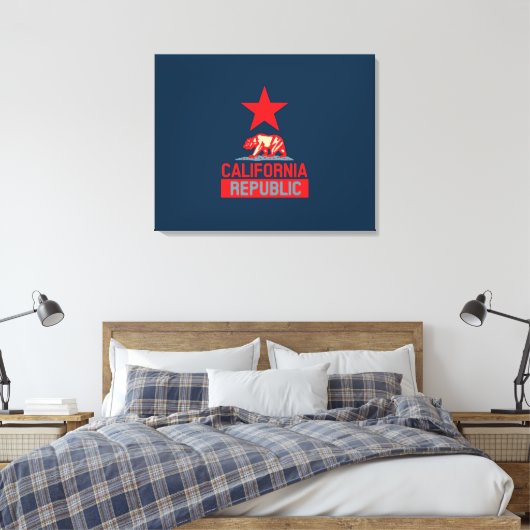 Californische Republiek in stijl op blauw Canvas Afdruk (Insitu (Slaapkamer))