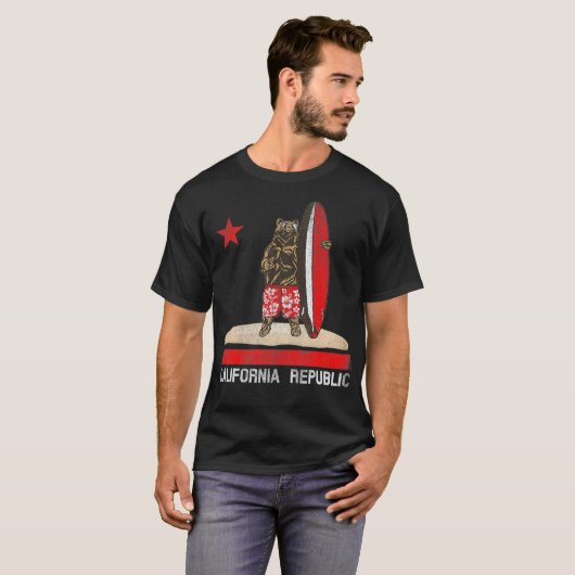 Californische republiek Surfer Beer Surfing T-shirt (Voorkant volledig)