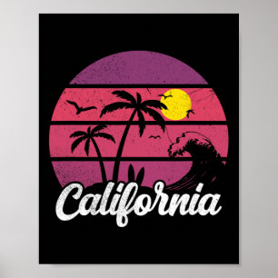 Californische Retro Zonsondergang Golf Wave Surfpl Poster