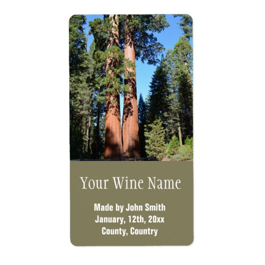 Californische reuzensequoia-wijnlabels. etiket (Voorkant)
