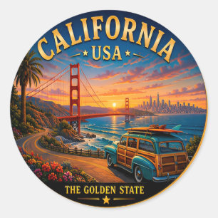 Californische Schitterende Kust Wegreis 🟡 Ronde Sticker