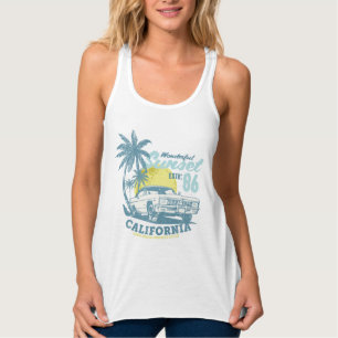 Californische Strand Sfeer Zonsondergang & Auto Tanktop