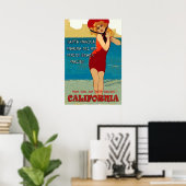 Californische stranden, vrouw in rode zwempak poster (Thuiskantoor)