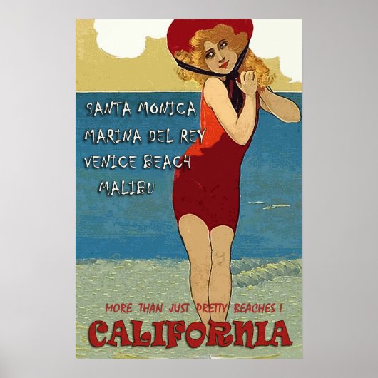 Californische stranden, vrouw in rode zwempak poster (Voorkant)