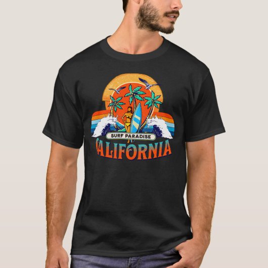 Californische Surf Paradise Retro Sunset T-shirt (Voorkant)