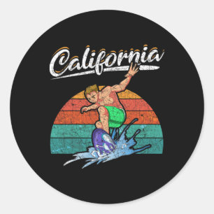 Californische Surfing Tropische Zomer Surfer Retro Ronde Sticker