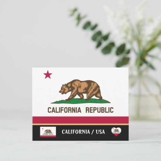 Californische Vlag & Californië Staat USA /Amerika Briefkaart (Staand voorkant)