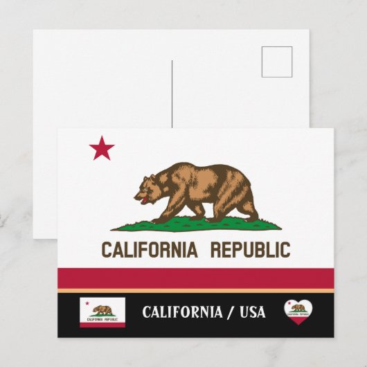 Californische Vlag & Californië Staat USA /Amerika Briefkaart (Voorkant / Achterkant)